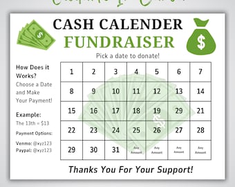 All Purpose Fundraiser Calendar, Pick A Date To Donate Fundraiser, Calendar Fundraiser, PTO Fundraiser School, Canva Editable Template
