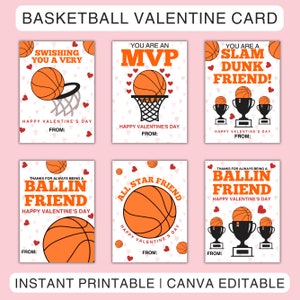 Basketball Valentinstag Karte, druckbare Valentinstag Basketball Karten Vorlage Canva, Junge Sport Valentinstag Karte, Digital/Instant Download