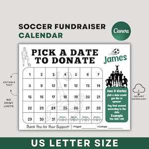 Editable Soccer Calendar Fundraiser Template, Clear The Board Fundraising Made Easy, Soccer Pick a Date to Donate, 8.5x11 Digital Download