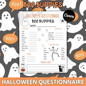 Boo Basket Questionnaire, Halloween Boo Buddy Gift Exchange, Printable You’ve Been Booed Form, Questionnaire for Spooky Fun With Friends
