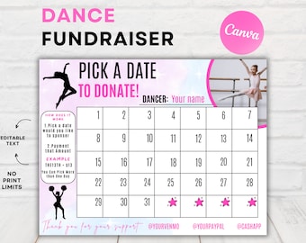 Pay for your Day Calendar Fundraiser, Dance Calendar Fundraiser Canva Template, Pick a Date Dance Fundraiser, Dance Team Fundraiser