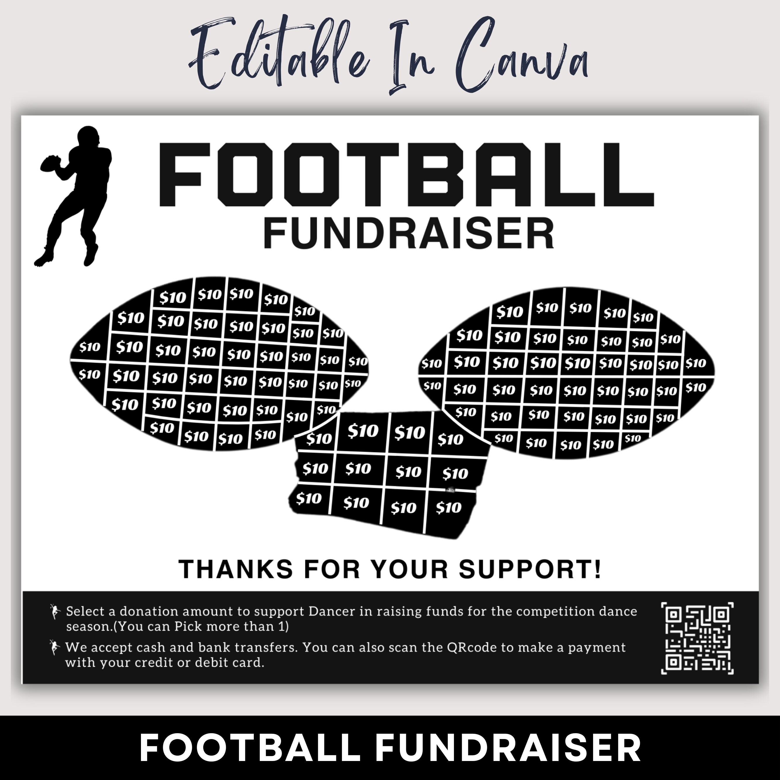 EDITABLE FOOTBALL Fill In Fundraiser Template | Football Fill & Fund Fundraiser Sheet |Pee Wee Football | Youth Football Fundraiser|