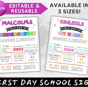 First Day of School Sign, Custom Back to School Sign, Boho White Background, First Day Of School Board. First & Last Day, Editable