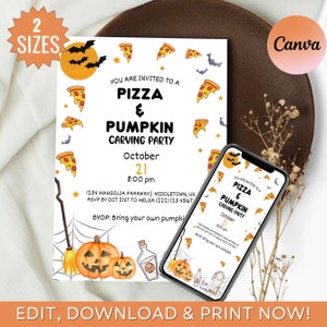 Pumpkin Carving Invitation, Halloween Party Invitation, Kids Halloween invitation, Pumpkin Carving Party | Pizza and Pumpkin Carving Party