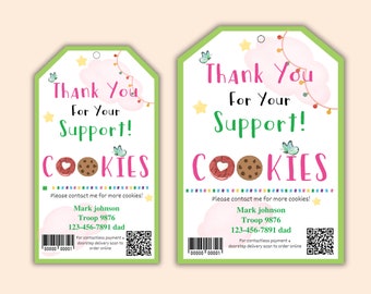 Girl Scout Cookies Thank You Tag, EDITABLE Cookie Thank You Tag, Girl Scout Thank You Card Template Canva Instant/Digital Download