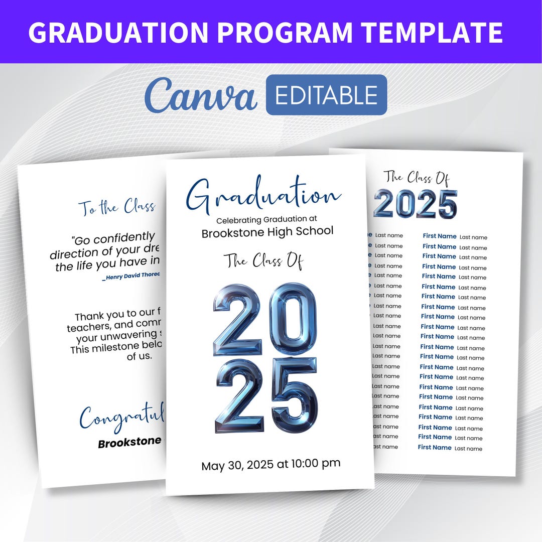 2025 Graduation Program Template, Editable 2025 Ceremony Card, Class of ...