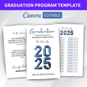 Modèle de programme de remise des diplômes 2025, carte modifiable de cérémonie 2025, promotion 2025, programme de remise des diplômes secondaires et universitaires, téléchargement immédiat