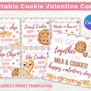 Cartes de Saint-Valentin aux cookies MODIFIABLES, cookie de la Saint-Valentin à l’école, cadeaux pour enfants aux cookies de la Saint-Valentin, étiquettes de friandises en classe scolaire, modèle imprimable