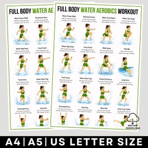 Full Body Pool Workout Chart, Printable Water Fitness Routine Poster, Swimming Pool Exercises, Printable PDF, Instant Download