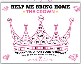 Pageant Fundraiser, Crown Fundraiser Template, Pick a Date To Donate, Pageant Calendar Fundraiser, Fill My Crown, Canva Template