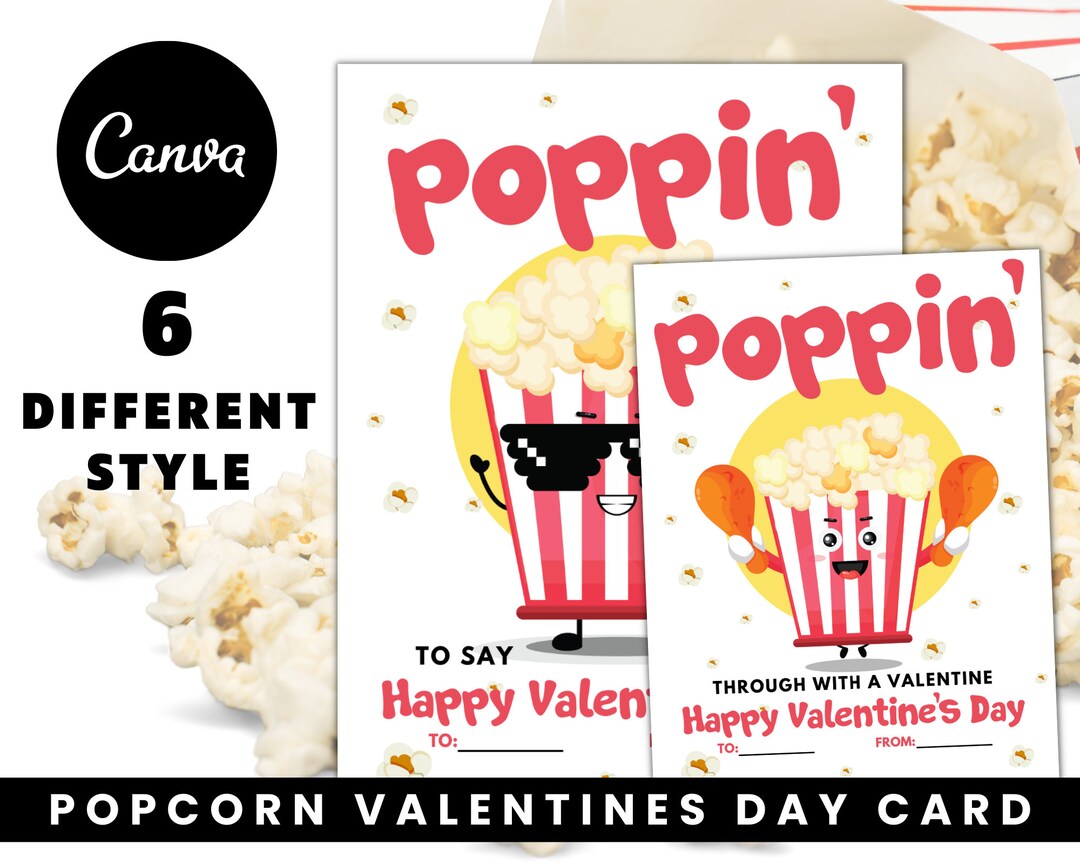 Popcorn Valentines Day Card, Popcorn Valentine Cards for Kids, Kids