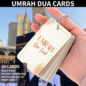 20 kart Umrah Dua do druku, fiszki Umrah, karty podarunkowe Umrah Mubarak, karty modlitewne, islamskie Dua, karty przypomnienia Dua do druku PDF
