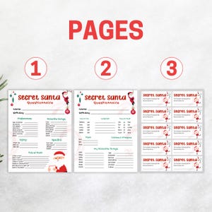 Secret Santa Questionnaire, Secret Santa Questions Printable, Secret Santa Form, Secret Santa ...