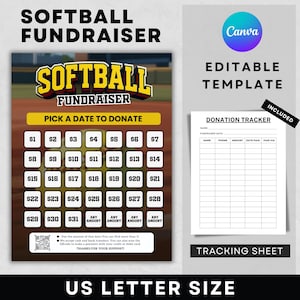 Editable Softball Calendar Fundraiser, Calendar Fundraiser, Tracking Sheet, Pick a Date to Donate, Printable Fundraiser, Softball Template