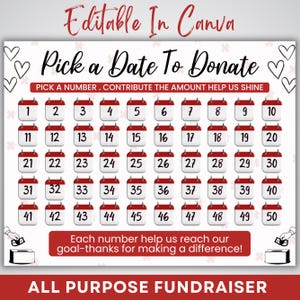 All Purpose Fundraiser Calendar, Pick A Date To Donate, Calendar Fundraiser, Fundraiser Calendar,Fundraiser Template, Fundraiser Flyer,Canva