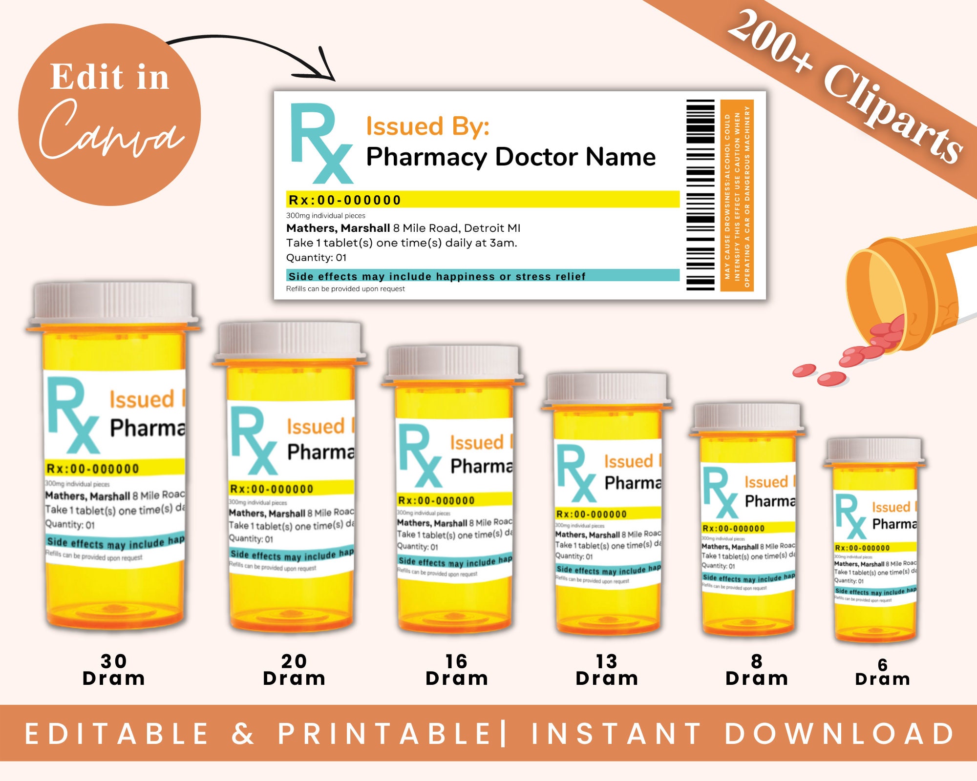 Prescription Label Template Editable RX Bottle Label Etsy Prescription Label Template Editable RX Bottle Label Etsy