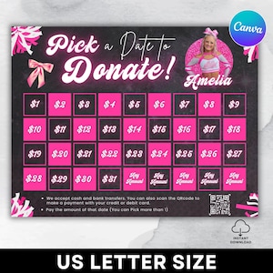 Editable Cheer Fundraiser Calendar, Pick A Date To Donate Cheer, Sponsorship Template, Personalized Cheer Fundraiser Template,Canva Template