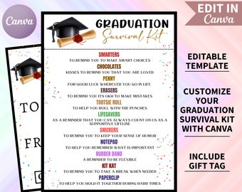 EDITABLE Graduation Survival Kit, After Graduation Survival Kit, Graduate Gift Idea, Printable Survival Kit, Graduation Party Favors, Canva