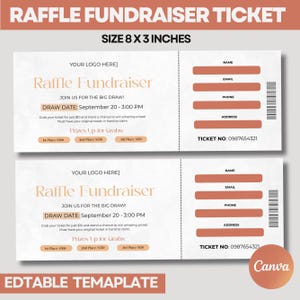 Editable Raffle Fundraiser Ticket Canva Template, Raffle Event Ticket Template, Raffle Ticket Template, Printable Charity Raffle Ticket