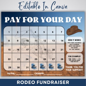 Rodeo fundraiser canva Editable Template, Horse riding match Fundraiser, Pay for your day fundraiser calendar, Pay the Date Rodeo Fundraiser