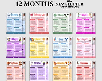 HOA Monthly Newsletter Bundle, 24 Pages Community Newsletter Canva Template, Instant Download