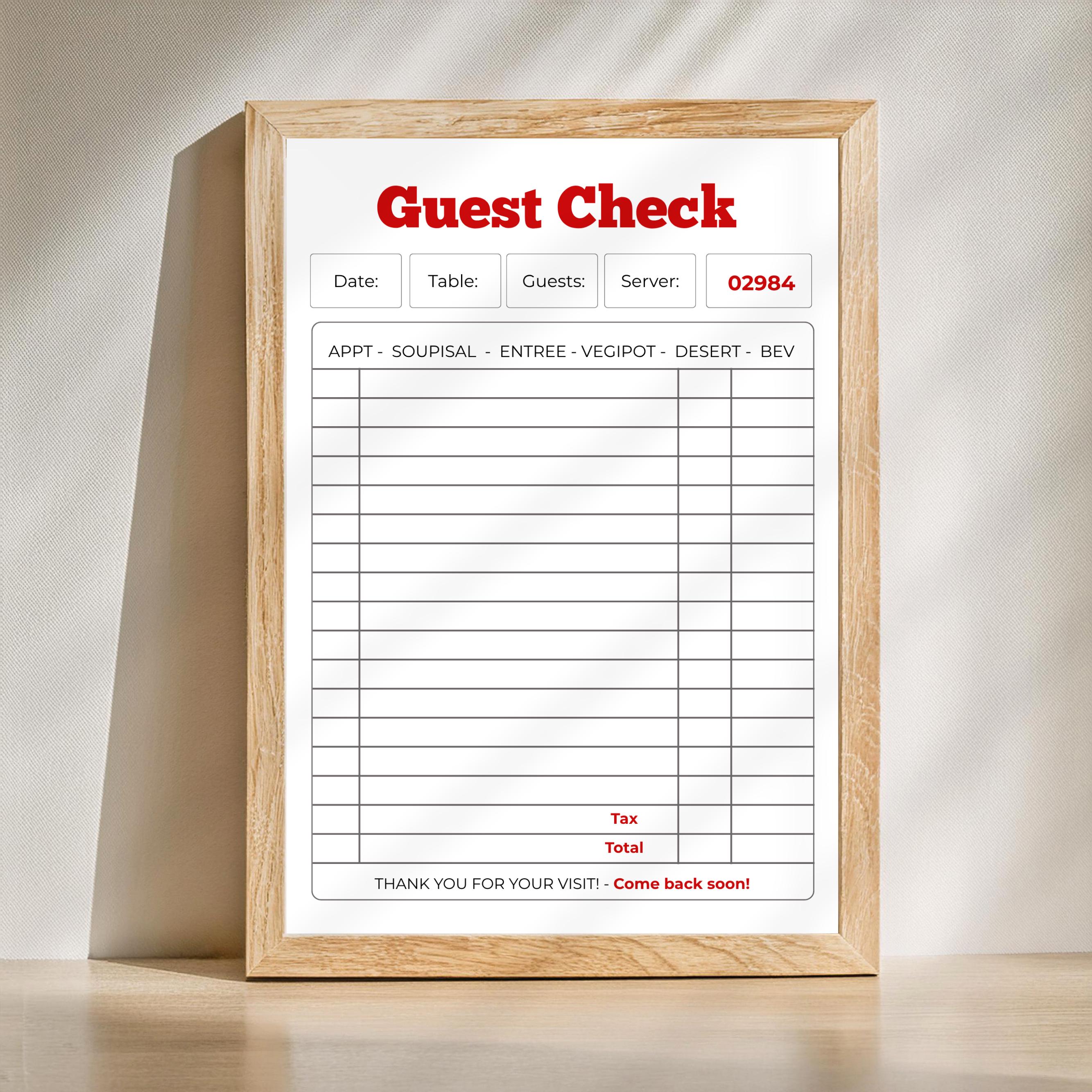 Editable Blank Guest Check List Poster, Guest Check Wall Art, Printable ...
