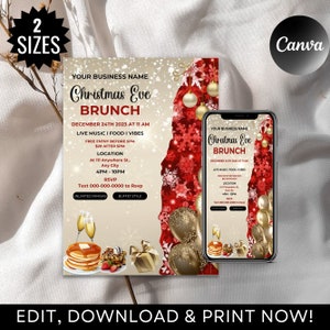 Zaproszenie na świąteczny brunch, Zaproszenie na brunch, Zaproszenie na przyjęcie świątecznego brunchu, Brunch świąteczny, Natychmiastowe pobranie Wersja do druku Edytowalna