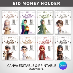 Eid-geldhouder, bewerkbare eid-geldenvelop, eid-geldkaart, eid-cadeaus voor kinderen, eid mubarak-kaart, canva-sjabloon direct downloaden
