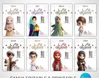 Portamonedas para Eid, Sobre editable para Eid, Tarjeta para Eid, Regalos para Eid para niños, Tarjeta para Eid Mubarak, Plantilla Canva de descarga instantánea