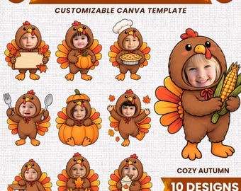Thanksgiving Kids Add Face, Add Your Own Face Turkey Body Cutout Template, Printable Fall Kids Bulletin Board Decor, Instant Download