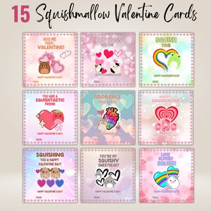15 Squishmallow Valentine Cards, Squishmallow Party Cards For Kids, Squishmellow Png Pdf Canva Editable With Print Template Instant Download