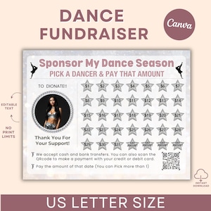 Dance Fundraising Calendar, Editable Dance Competition Fundraiser, Pick a Dancer Fundraiser, Dance Team Fundraiser Canva Template