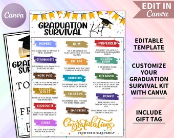 EDITABLE Graduation Survival Kit, After Graduation Survival Kit, Graduate Gift Idea, Printable Survival Kit, Graduation Party Favors, Canva