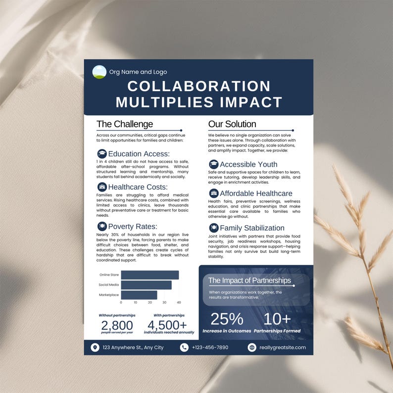 One Pager Nonprofit Canva Templates, Editable Impact Report, Corporate One Page Template, Infographics For Non Profit, Canva Template