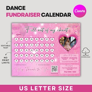 Dance Fundraising Calendar, Editable Dance Competition Fundraiser, Pick a Date Dance Fundraiser, Dance Team Fundraiser Canva Template