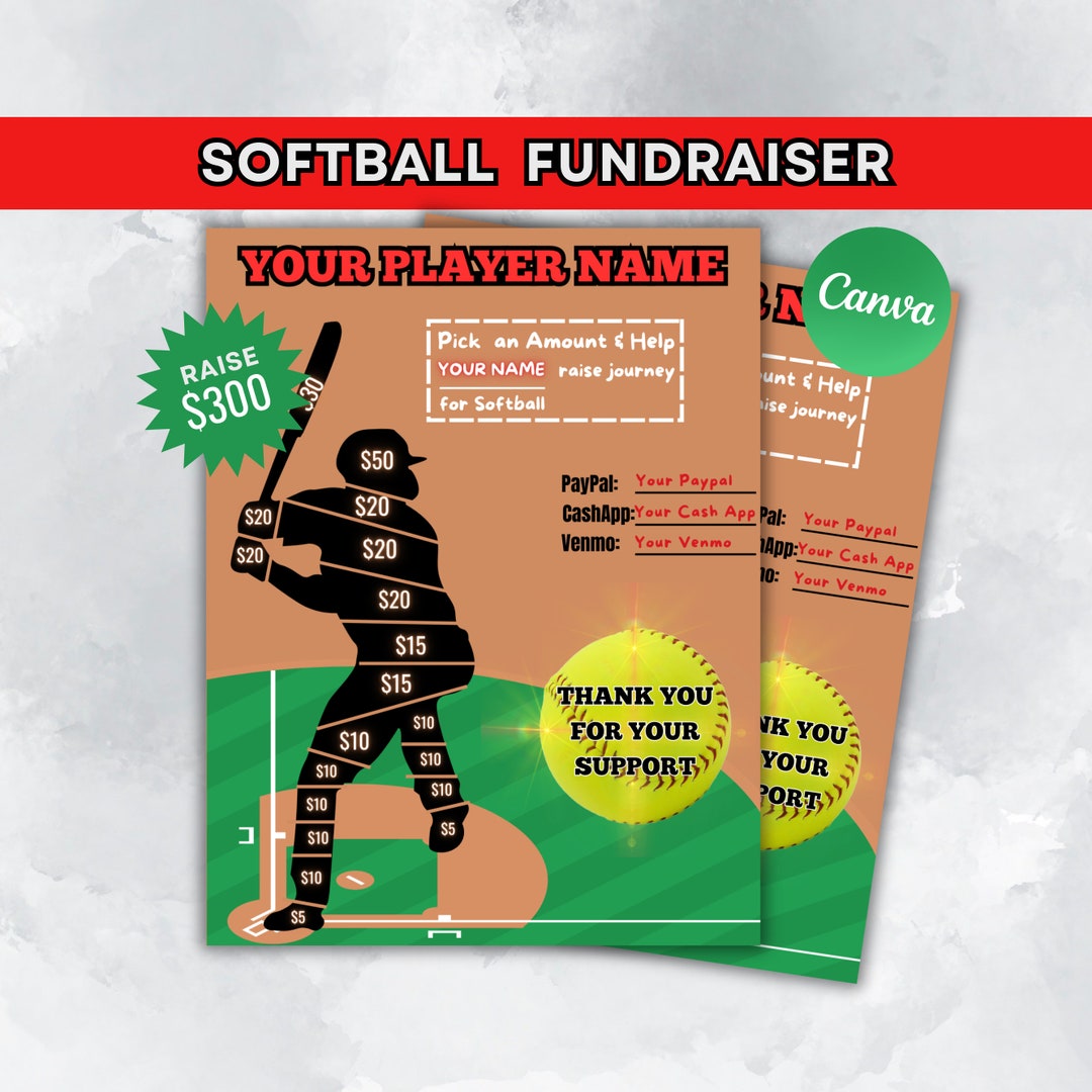 EDITABLE SOFTBALL Player Fill in Fundraiser Softball Fundraiser Sheet
