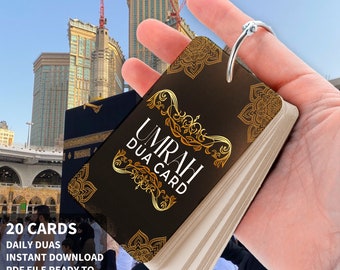 20 cartões Umrah Dua para impressão, cartões flash Umrah, cartões de presente Umrah Mubarak, cartões de oração, Dua islâmico, cartões de lembrete Dua