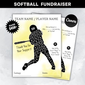 EDITABLE SOFTBALL Player Fill In Fundraiser | Softball Fundraiser Sheet | AAU Softball Fundraiser | Instant Download | Fill In Fundraiser