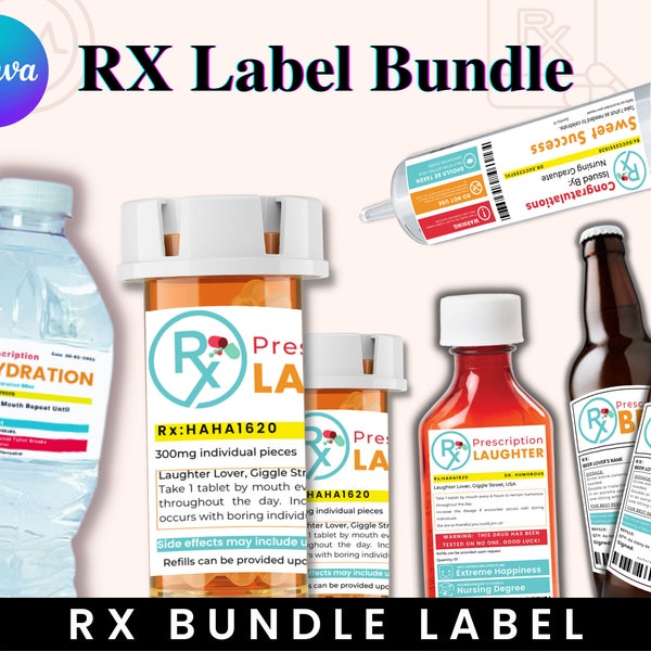 Prescription Label Template, Editable Horizontal RX Bottle Label Template, Pill Bottle Labels Bundle, Prescription Bottle Label