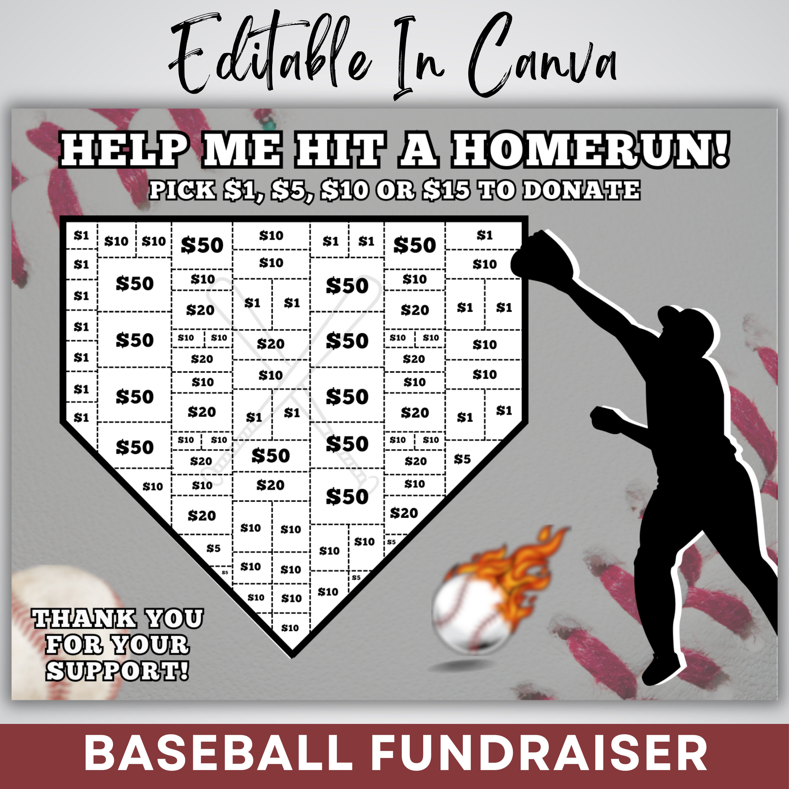 Baseball Fundraiser Calendar 2025, Baseball Calendar Fundraiser, Baseball Fundraiser Template,Baseball Cash Fundraiser Canva, Baseball Flyer