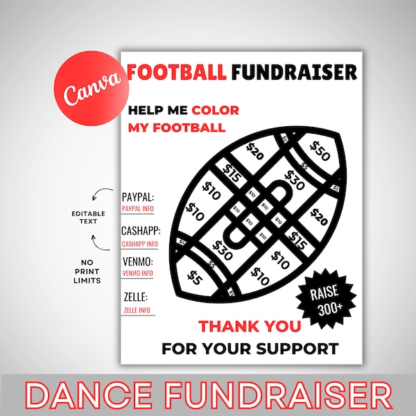 EDITABLE FOOTBALL Fill In Fundraiser Template | Football Fill & Fund Fundraiser Sheet |Pee Wee Football | Youth Football Fundraiser|