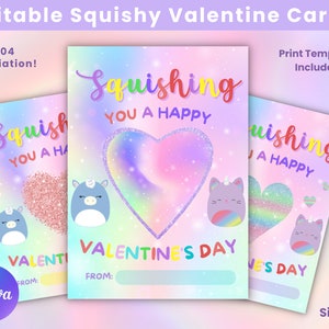 Squishy Valentine Cards, Squish Valentine Printable, Valentine Gift Tag, Classroom Valentine, Valentine&#39;s Day, Squishie Valentine