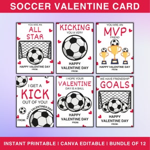 12 valentijnskaarten voetbal, valentijnskaarten voetbal jongen, afdrukbare valentijnskaarten voor kinderen, sport valentijnskaart canva bewerkbare instant download
