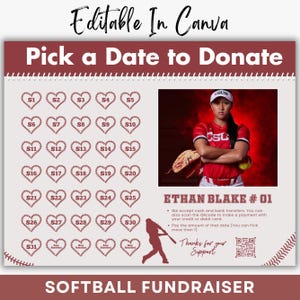 Softball Calendar Fundraiser 2025, Editable Softball Fundraising Calendar, Pick a Date To Donate Calendar Softball Coach Gift, Canva