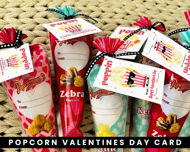 Popcorn Valentines Day Card Popcorn Valentine Cards for Kids Etsy