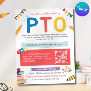Join the PTA or PTO Flyer, Editable Pta or Pto Flyer Template With QR Code, Parent Teacher Association Fundraiser, Canva Template