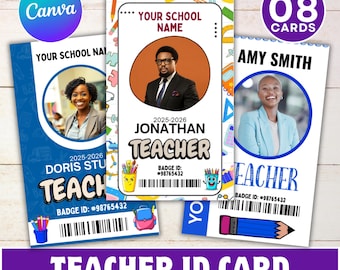 Teacher ID Cards Editable Canva Template, School Custom ID Card Canva, Customizable ID Card Template, Back To School