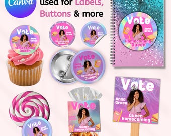 Vote Homecoming Stickers, Class Campaign Sticker, Class Campaign, Homecoming Campaign, Vote Homecoming Queen, Stickers, Canva Template