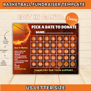 Basketball Fundraiser Calendar 2025, Pick a Date To Date Basketball, Printable Basketball Calendar Fundraiser,Basketball Fundraiser Template