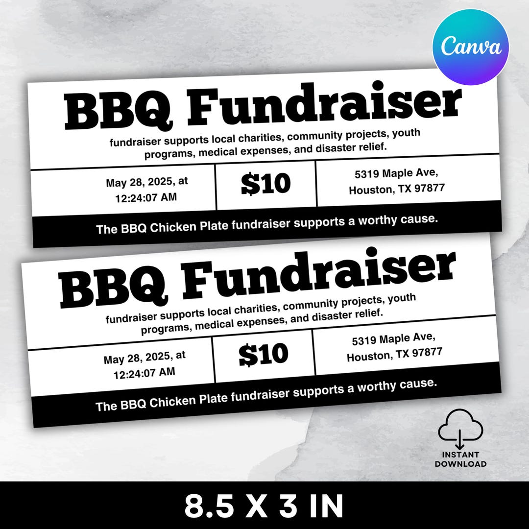 BBQ Fundraiser Ticket Printable Fundraiser Ticket Event Ticket